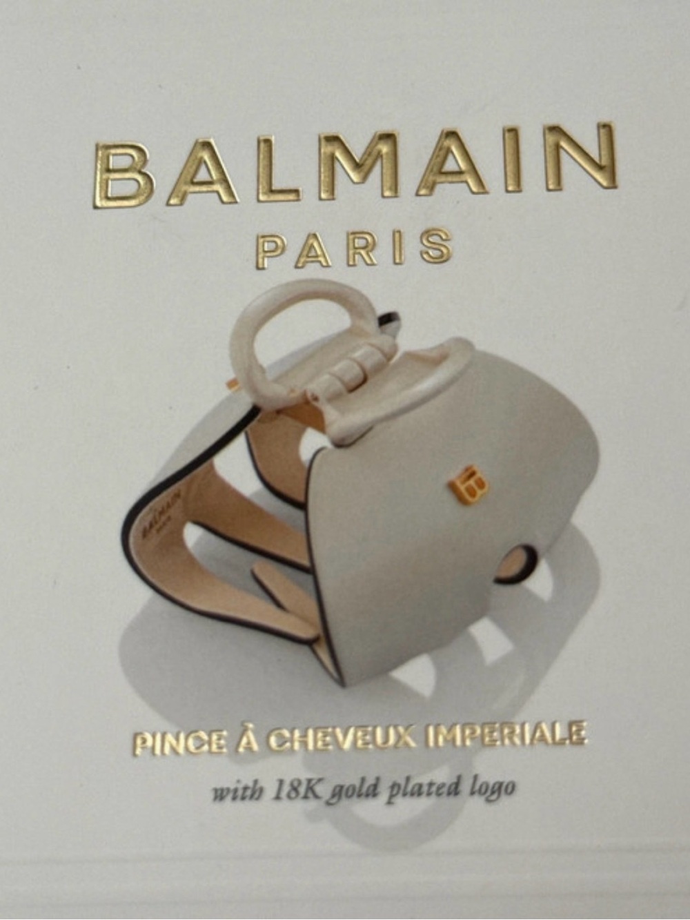 Balmain Mini Cream Hair Claw with 18K Gold Logo